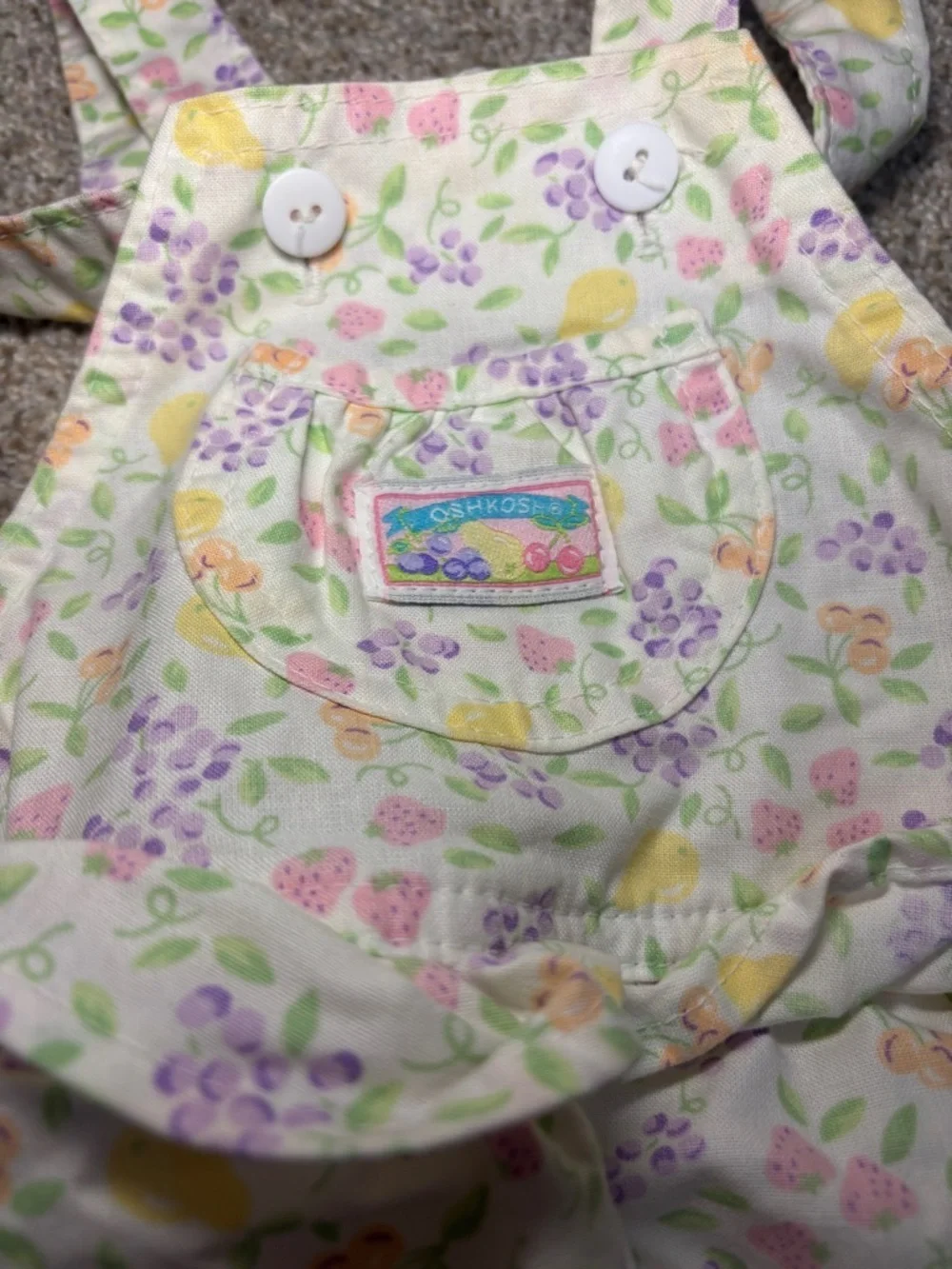 RARE Vintage OshKosh B'gosh Fruit Ruffle Shortalls 24 months USA